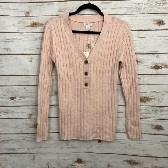 Sundance Sweaters - Sundance Pink Silk Blend Ribbed Pullover Henley Sweater NWT